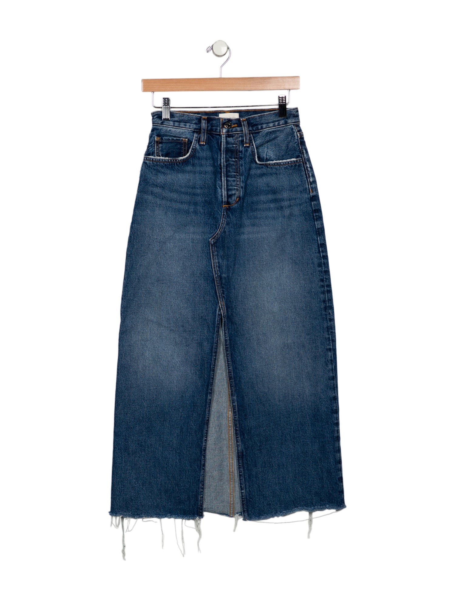 Favorite Daughter Distressed Accents Midi Length Skirt