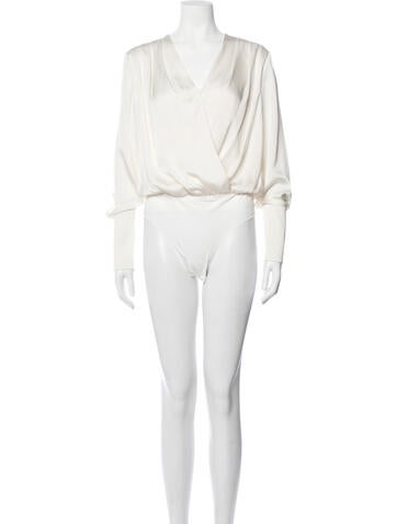 Pre-owned Favorite Daughter V-neck Long Sleeve Bodysuit In Metallic