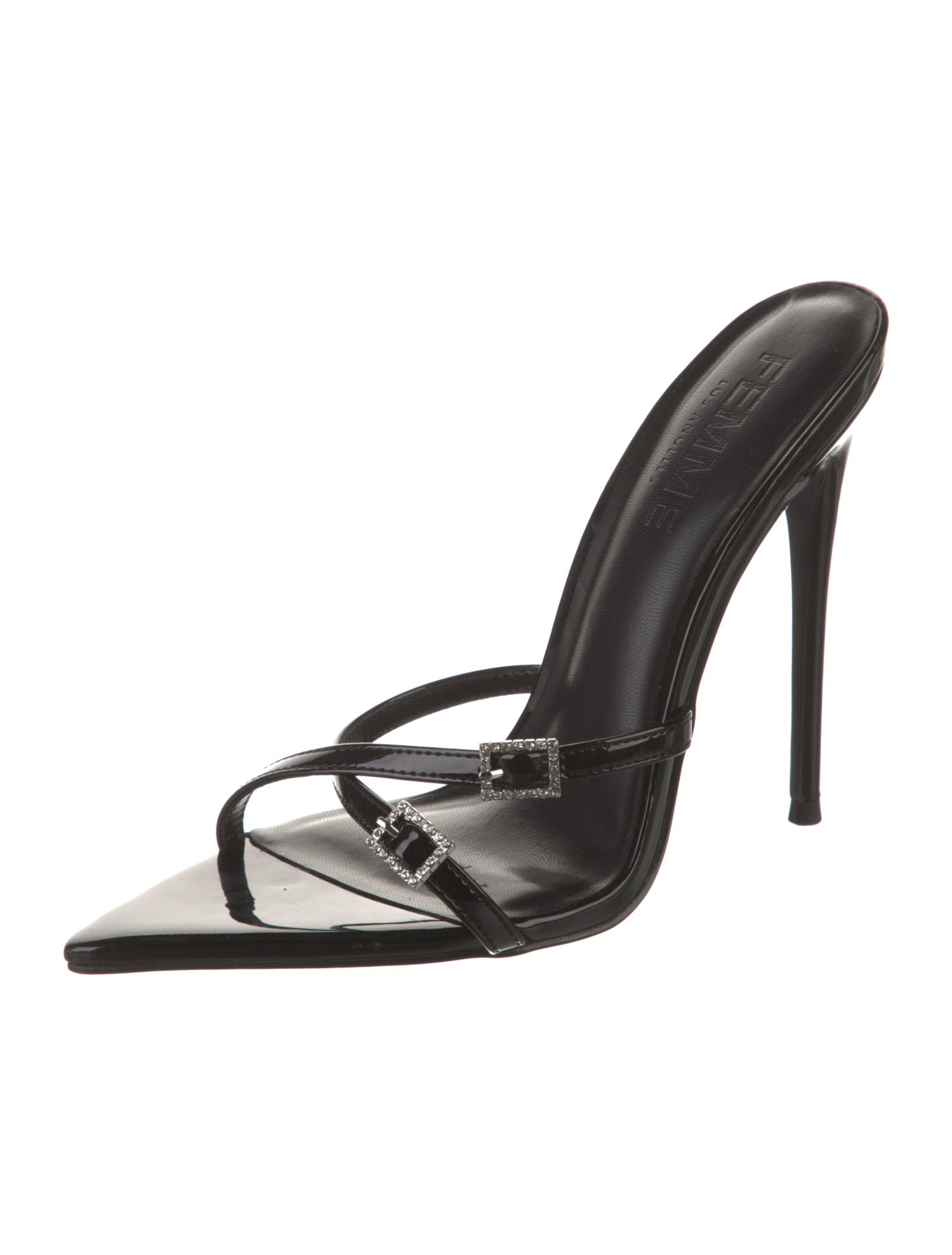 Femme LA Patent Leather Crystal Embellishments Slides