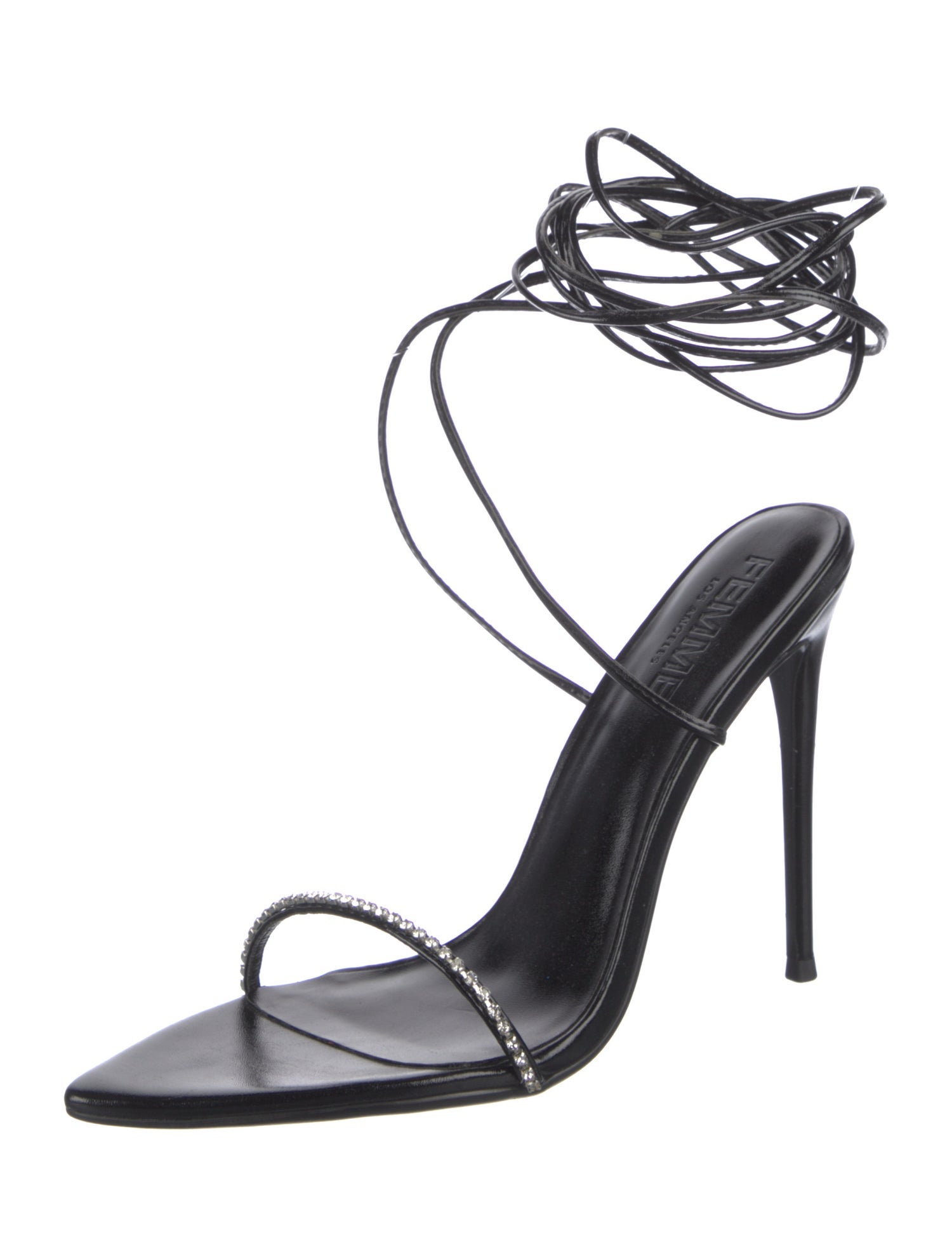 Femme LA Vegan Leather Crystal Embellishments Sandals