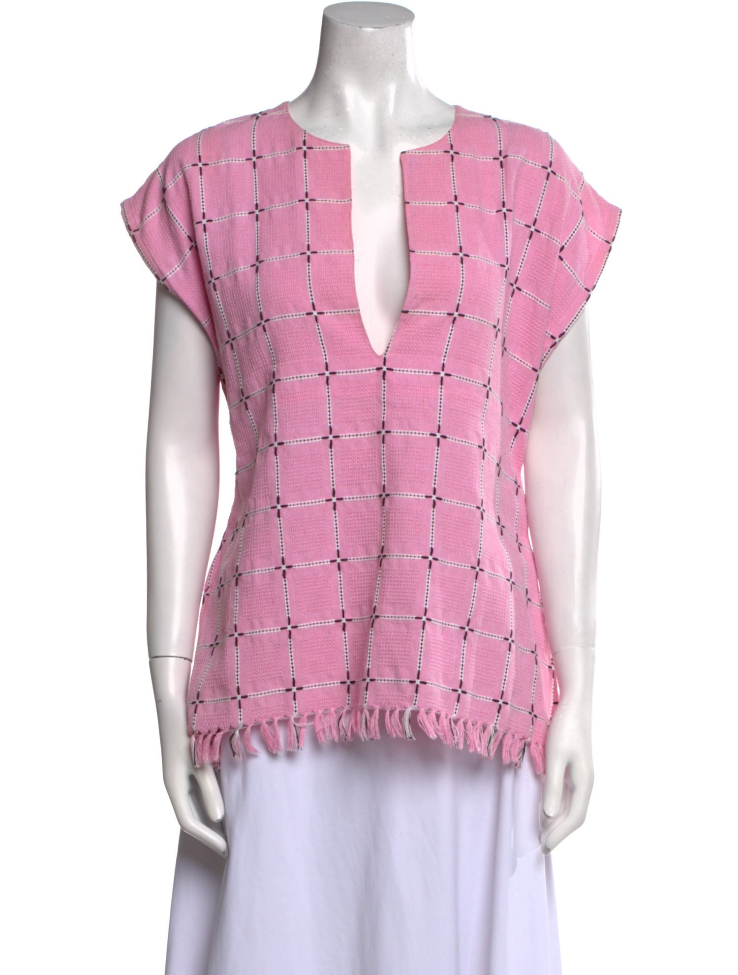 Gimaguas Plaid Print Plunge Neckline Blouse