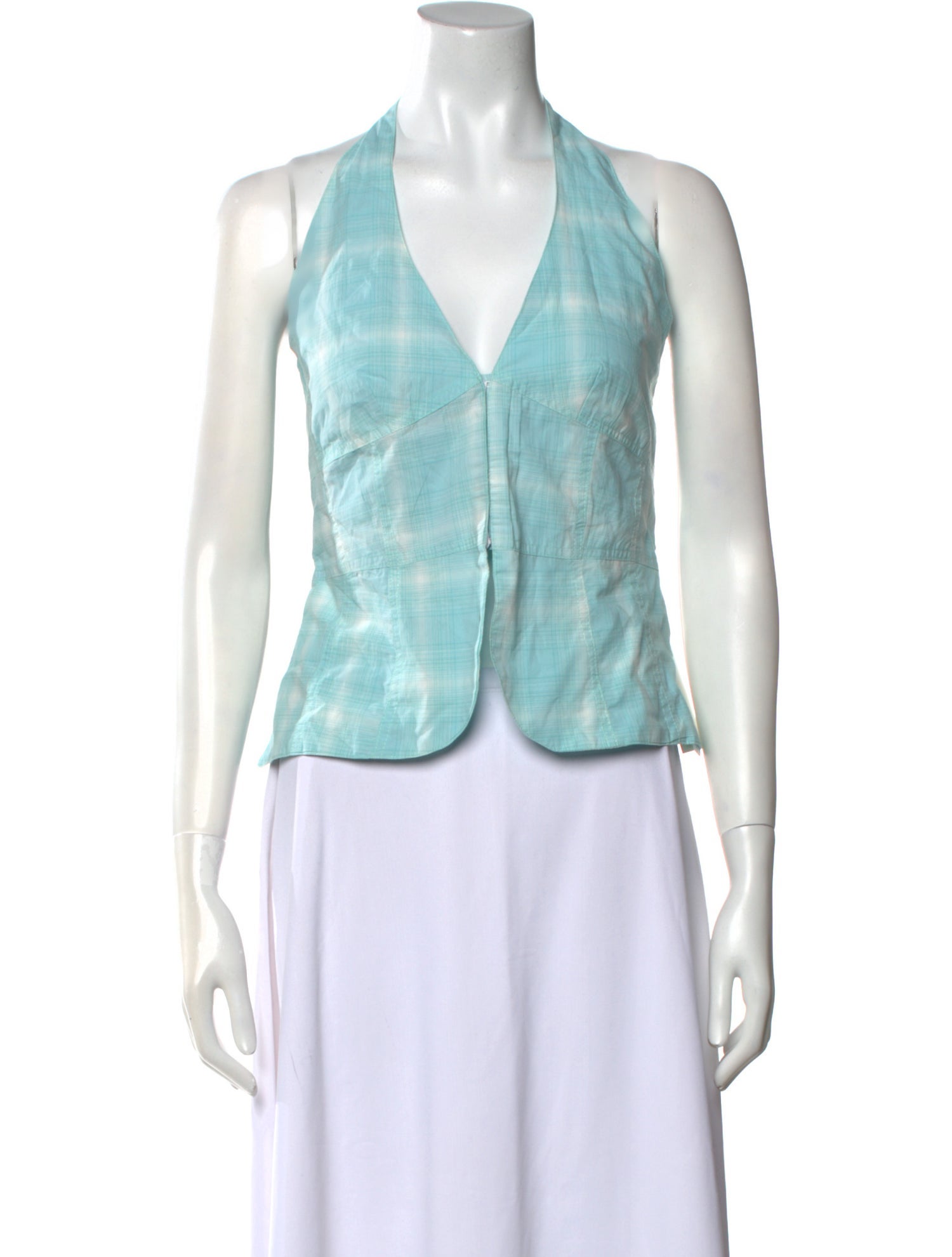 Gimaguas Plaid Print Halterneck Crop Top