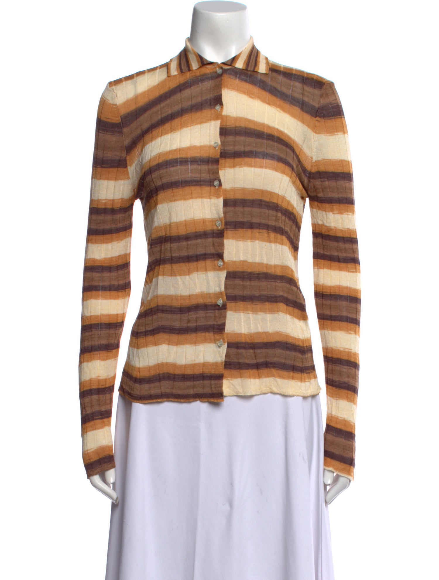 Gimaguas Striped Mock Neck Button-Up Top