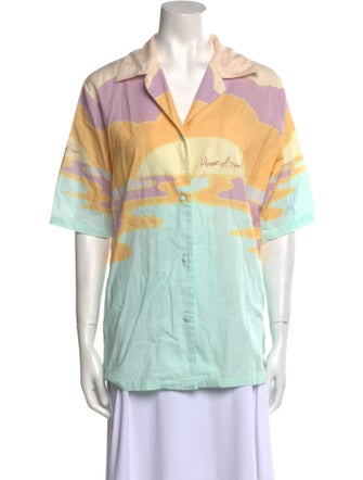 House of Sunny Printed Short Sleeve Button-Up Top