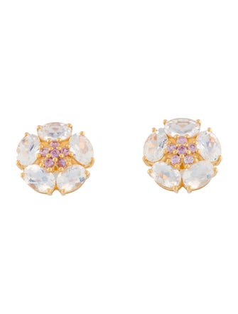Kai 14K Moonstone Labradorite & Sapphire Flower Stud Earrings