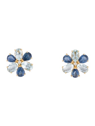 Kai 14K Aquamarine, Sapphire & Diamond Flora Blossom Stud Earrings