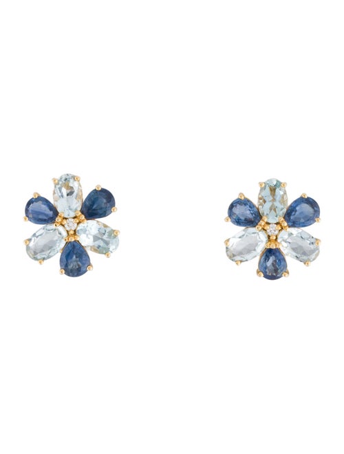 Kai 14K Aquamarine, Sapphire & Diamond Flora Blossom Stud Earrings