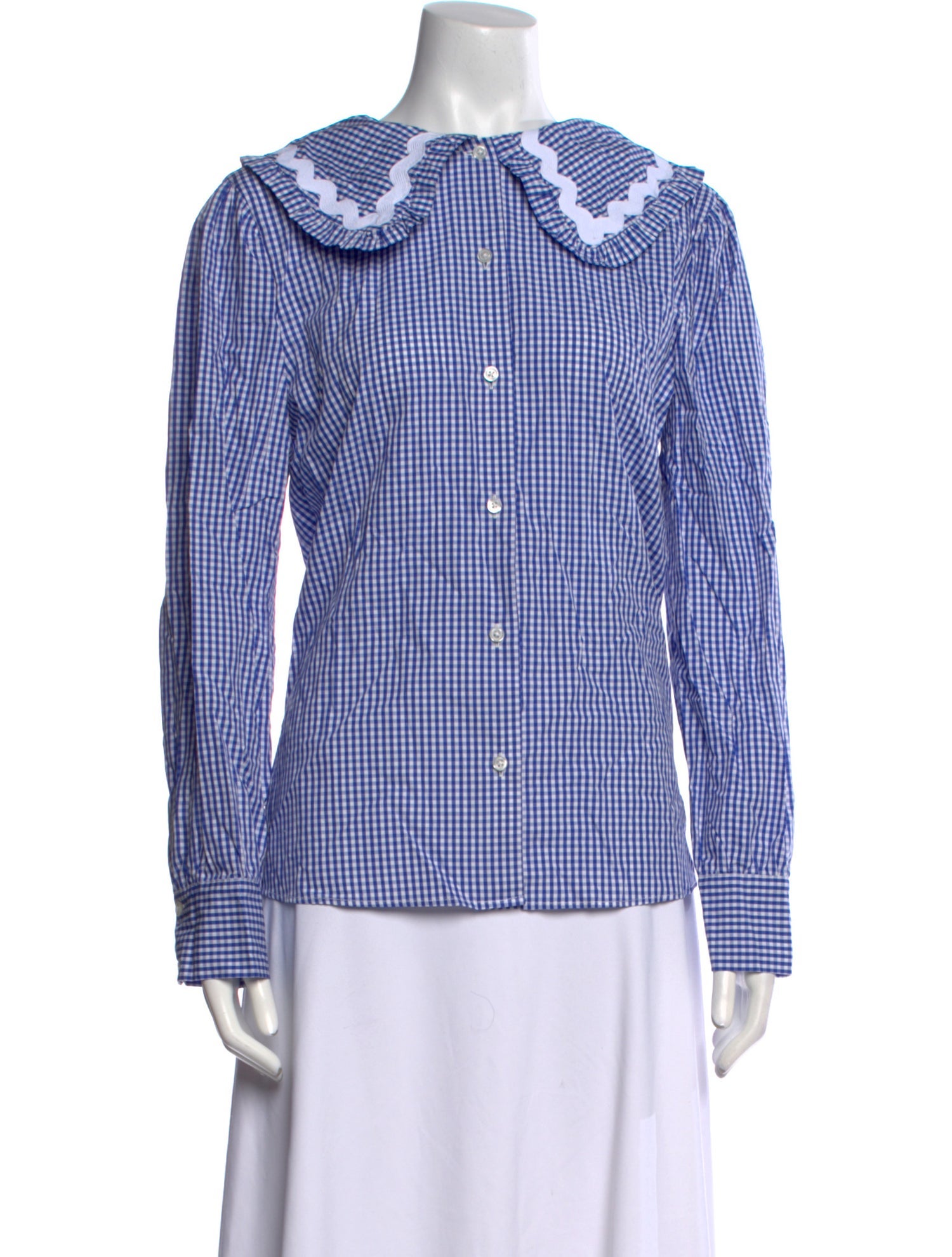 La Veste Plaid Print Crew Neck Button-Up Top