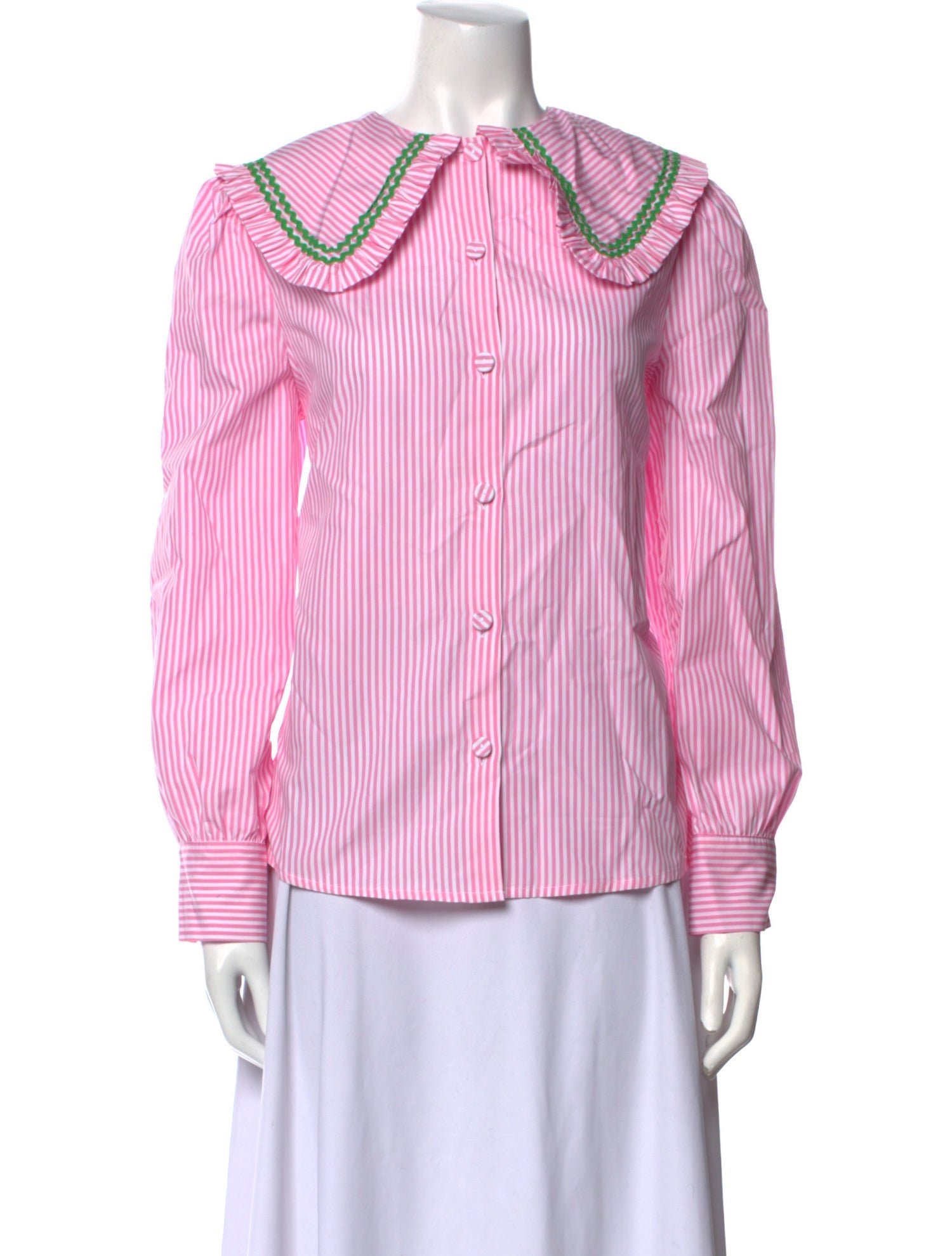 La Veste Striped Mock Neck Button-Up Top