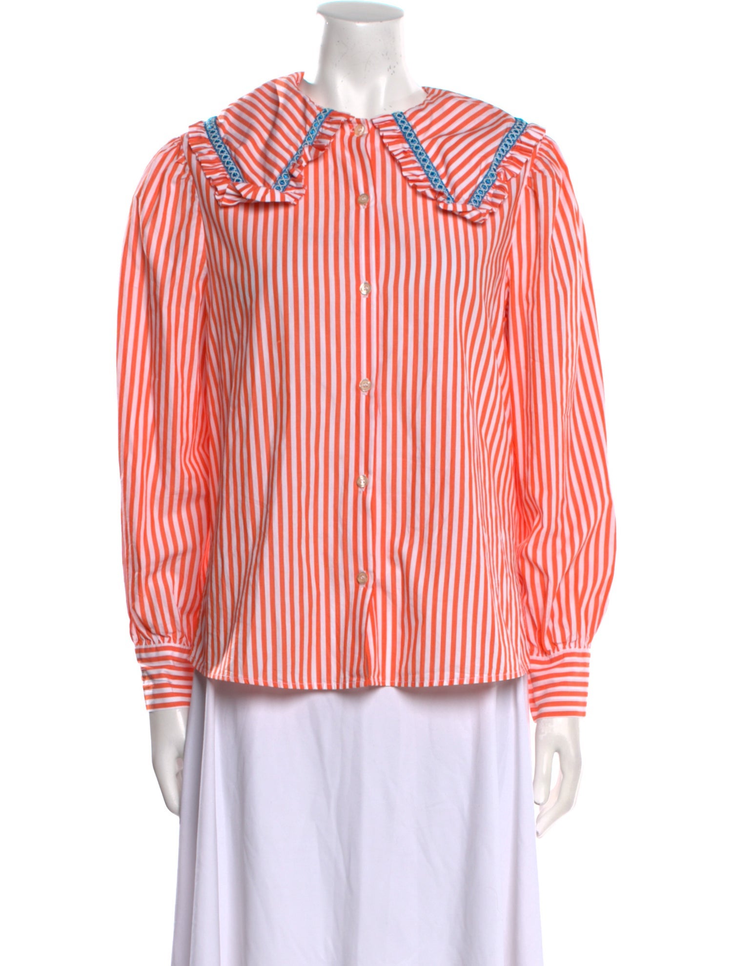 La Veste Striped Crew Neck Button-Up Top