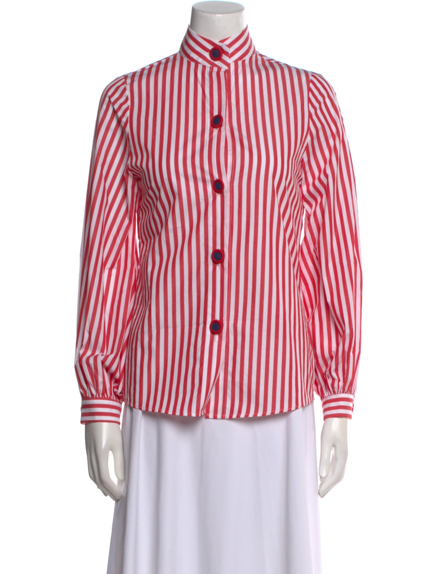La Veste Striped Mock Neck Button-Up Top