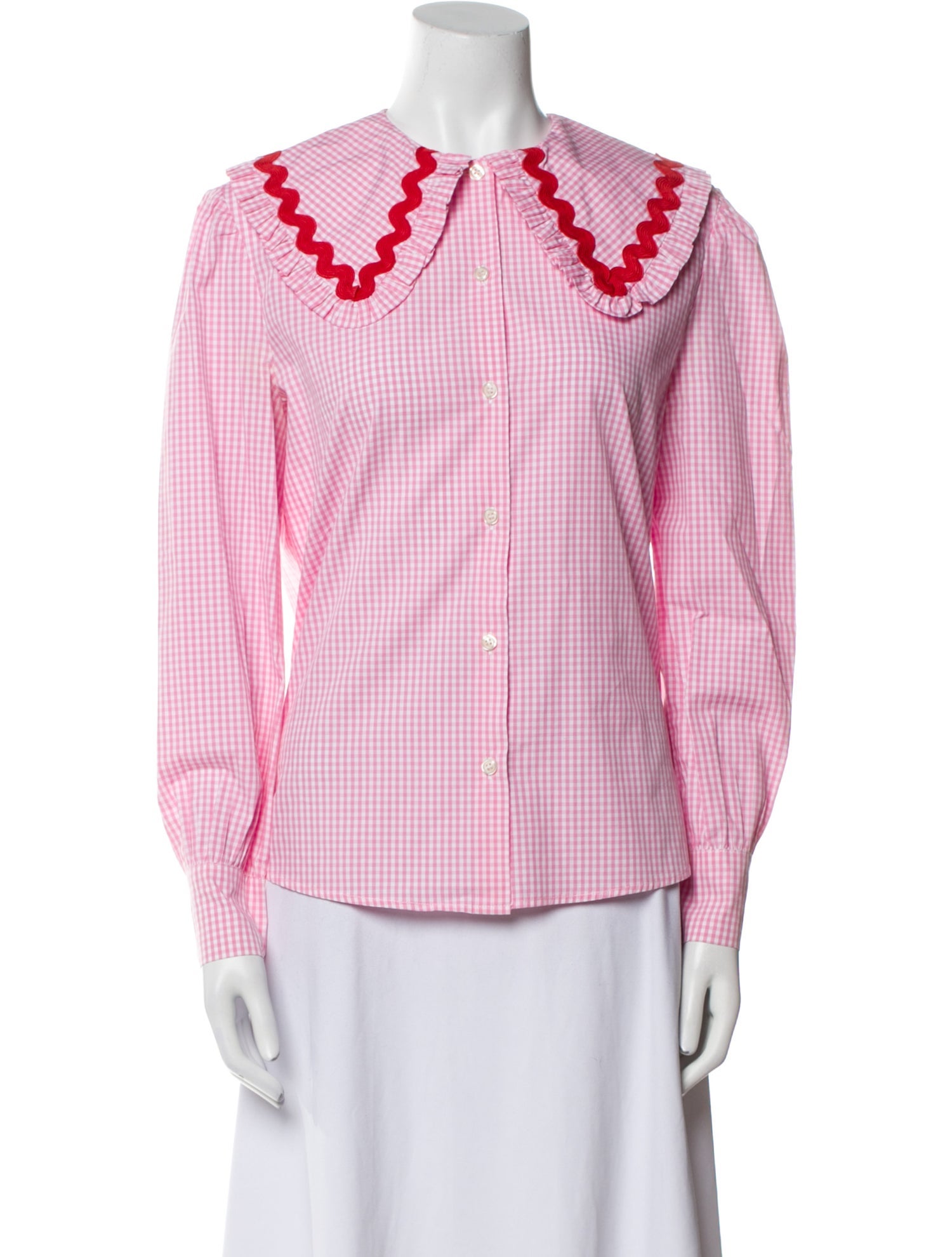 La Veste Plaid Print Crew Neck Button-Up Top