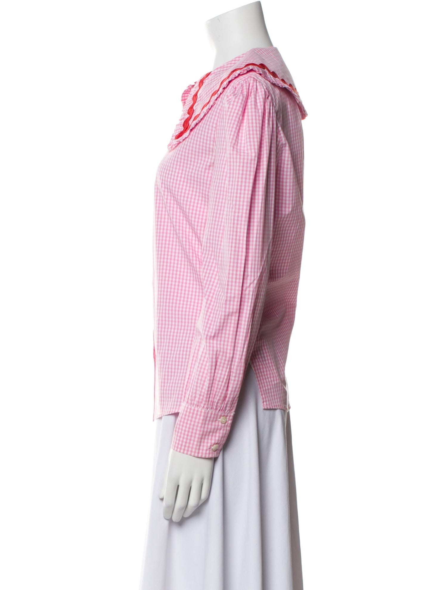 La Veste Plaid Print Crew Neck Button-Up Top