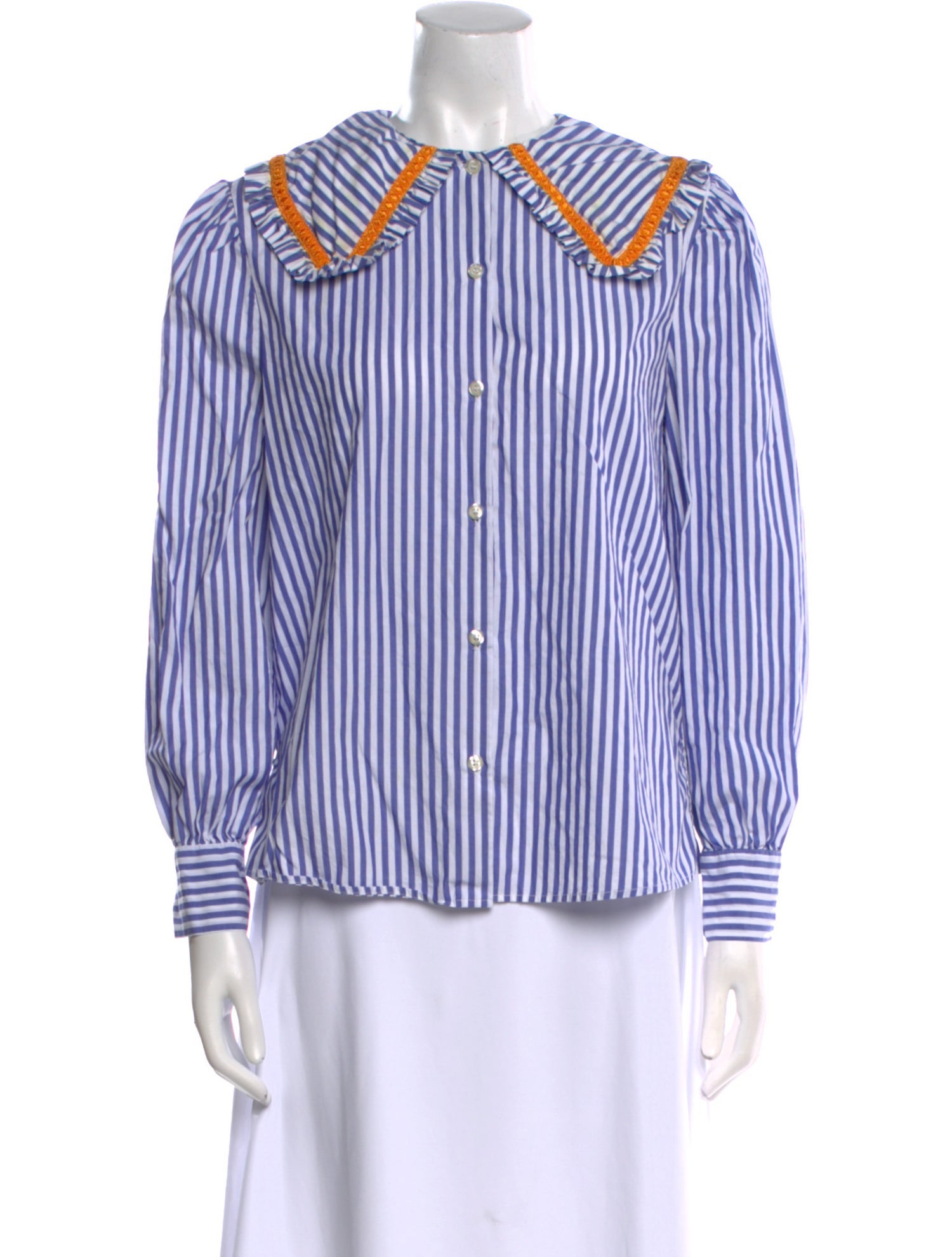 La Veste Striped Crew Neck Button-Up Top