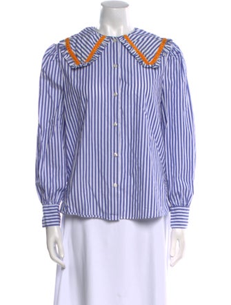La Veste Striped Crew Neck Button-Up Top