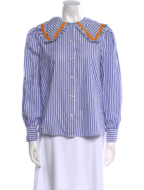 La Veste Striped Crew Neck Button-Up Top
