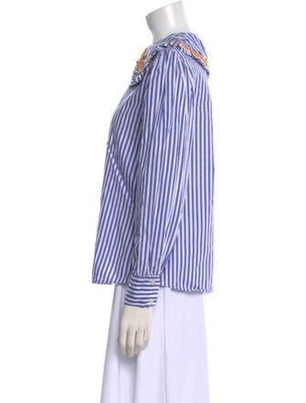 La Veste Striped Crew Neck Button-Up Top
