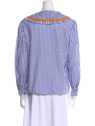 La Veste Striped Crew Neck Button-Up Top