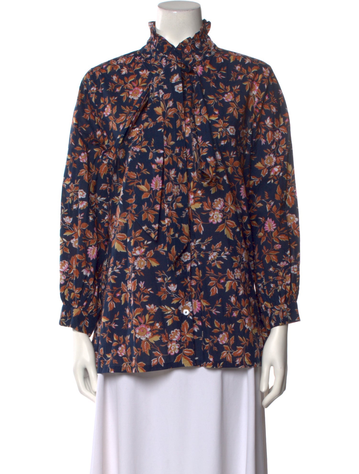 MILLE Floral Print Mock Neck Blouse