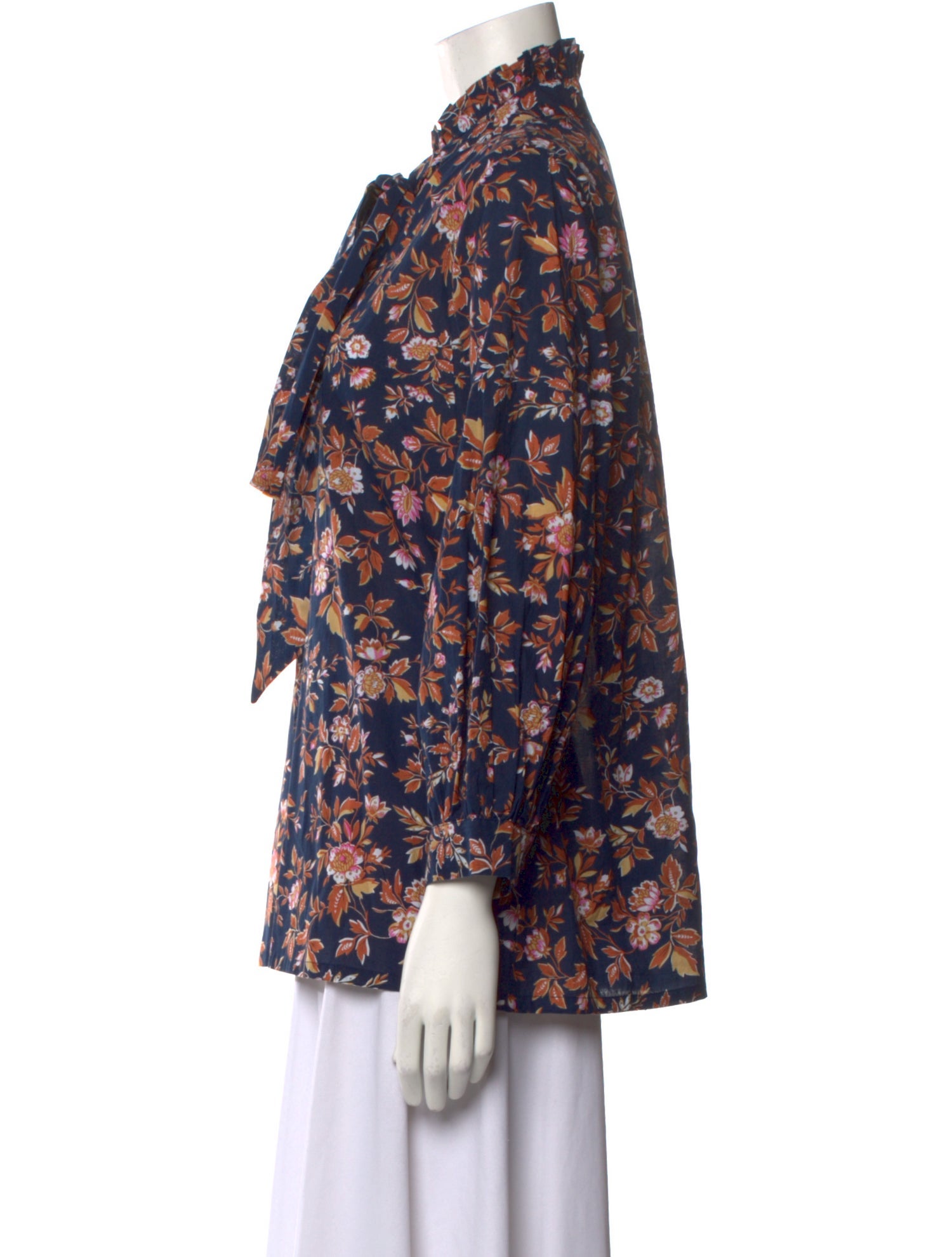 MILLE Floral Print Mock Neck Blouse