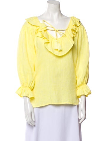 Mille Tops Linen Tie Neck Blouse S