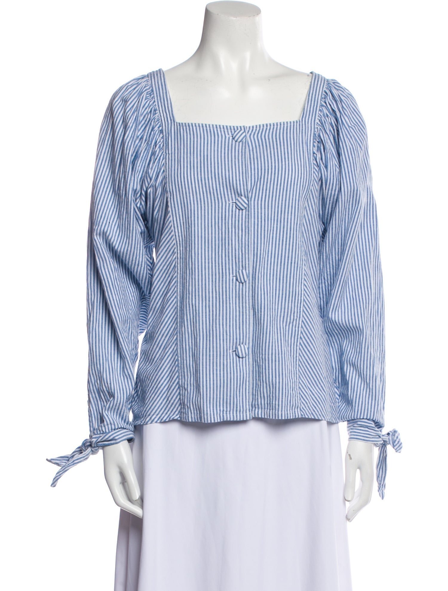 MILLE Striped Square Neckline Blouse