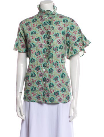 Mille Tops Floral Print Mock Neck Blouse S