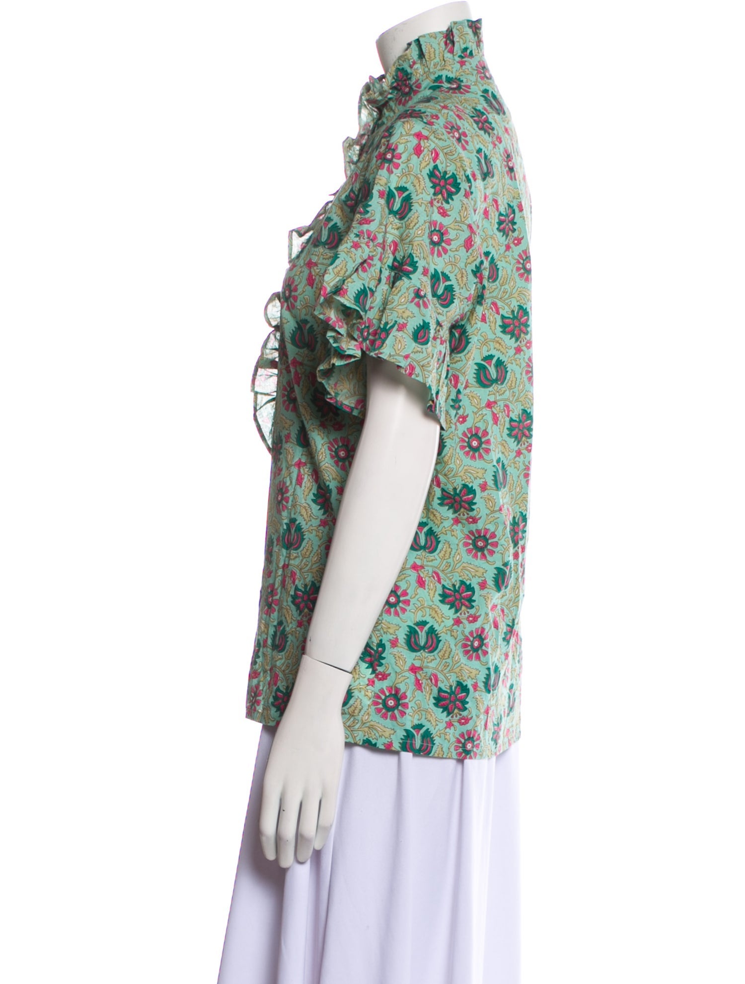 MILLE Floral Print Mock Neck Blouse