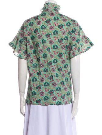 MILLE Floral Print Mock Neck Blouse