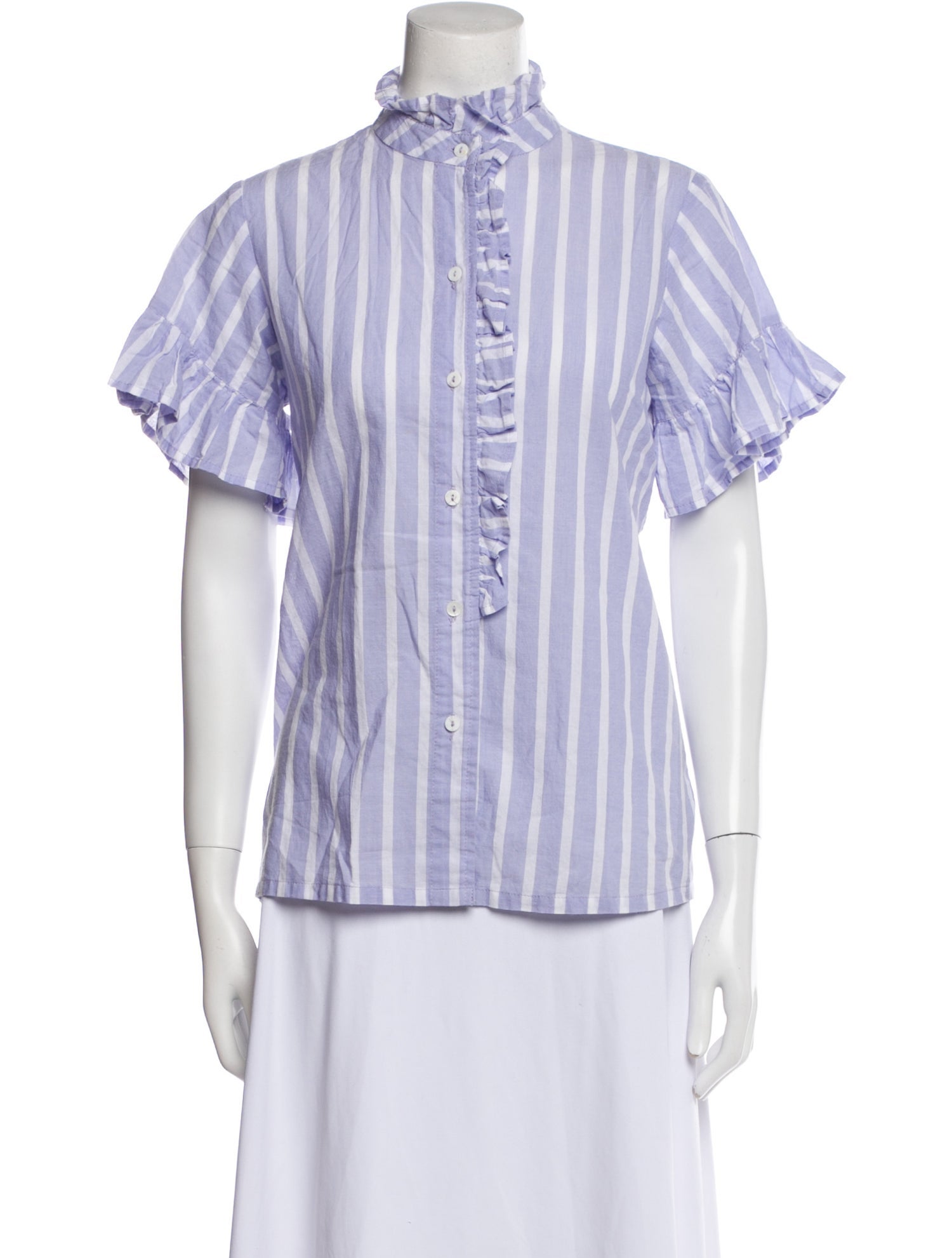MILLE Striped Mock Neck Button-Up Top
