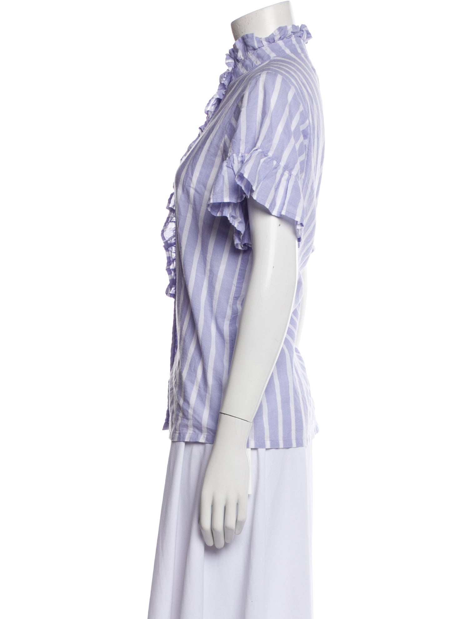 MILLE Striped Mock Neck Button-Up Top