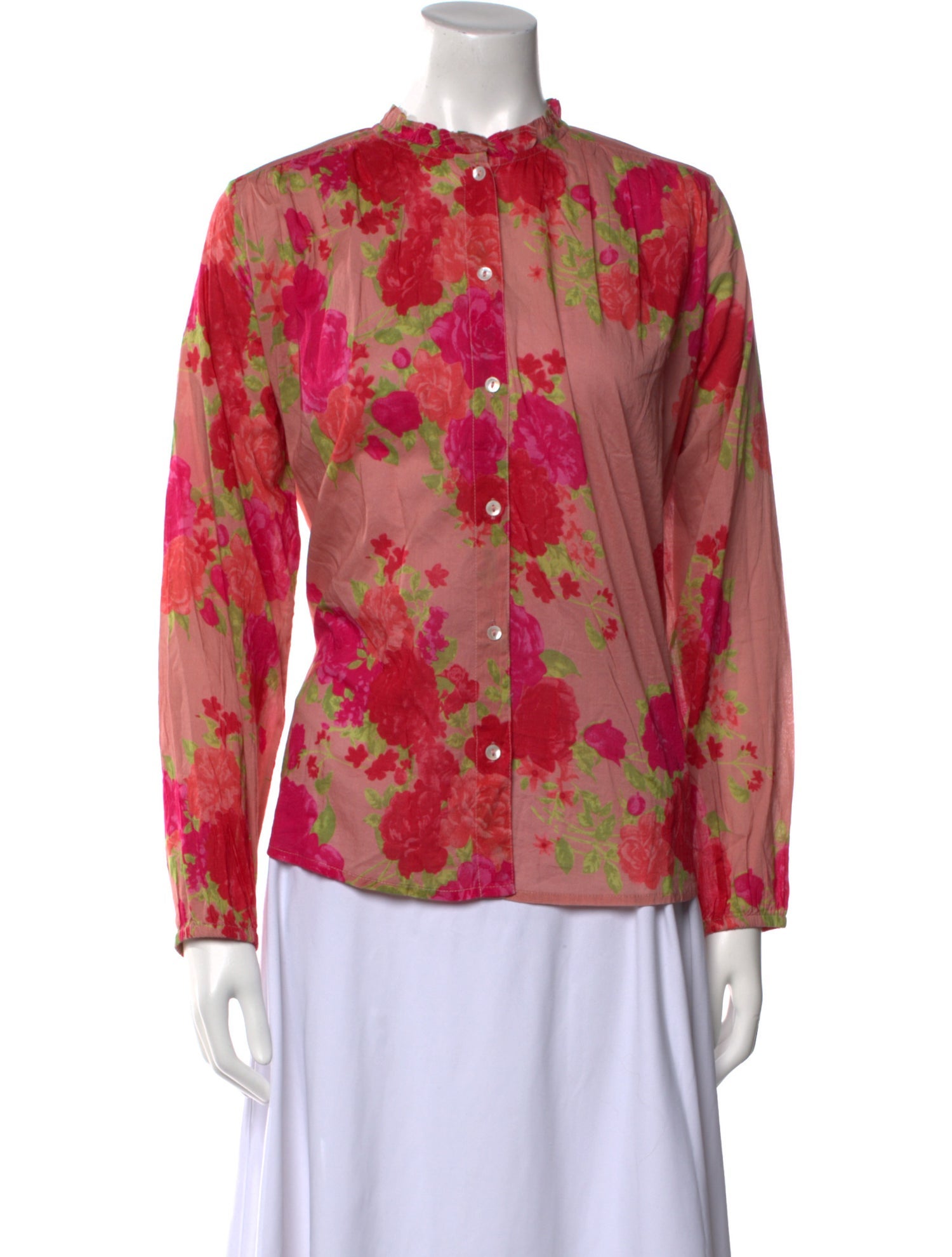 MILLE Floral Print Mock Neck Blouse