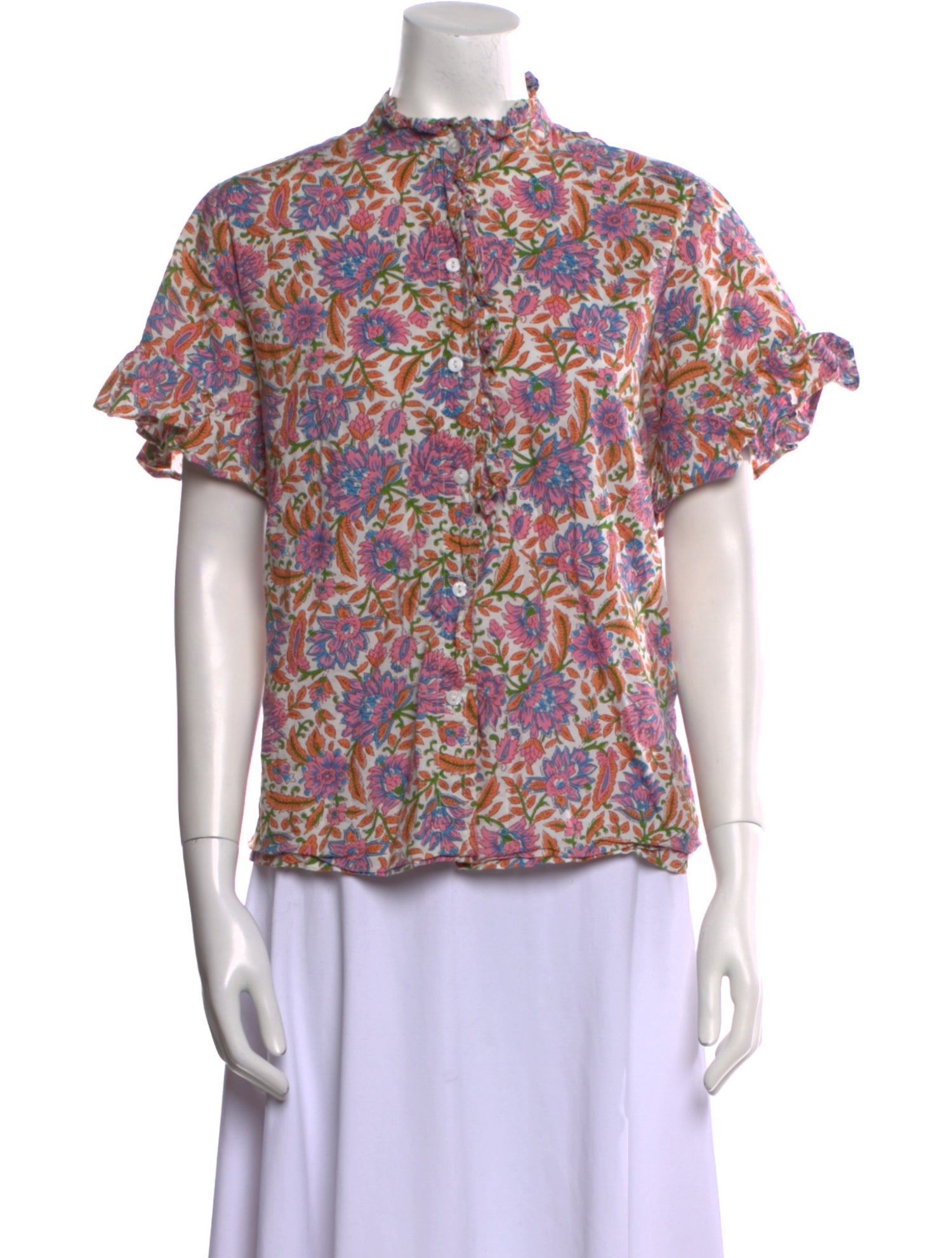 MILLE Floral Print Mock Neck Blouse