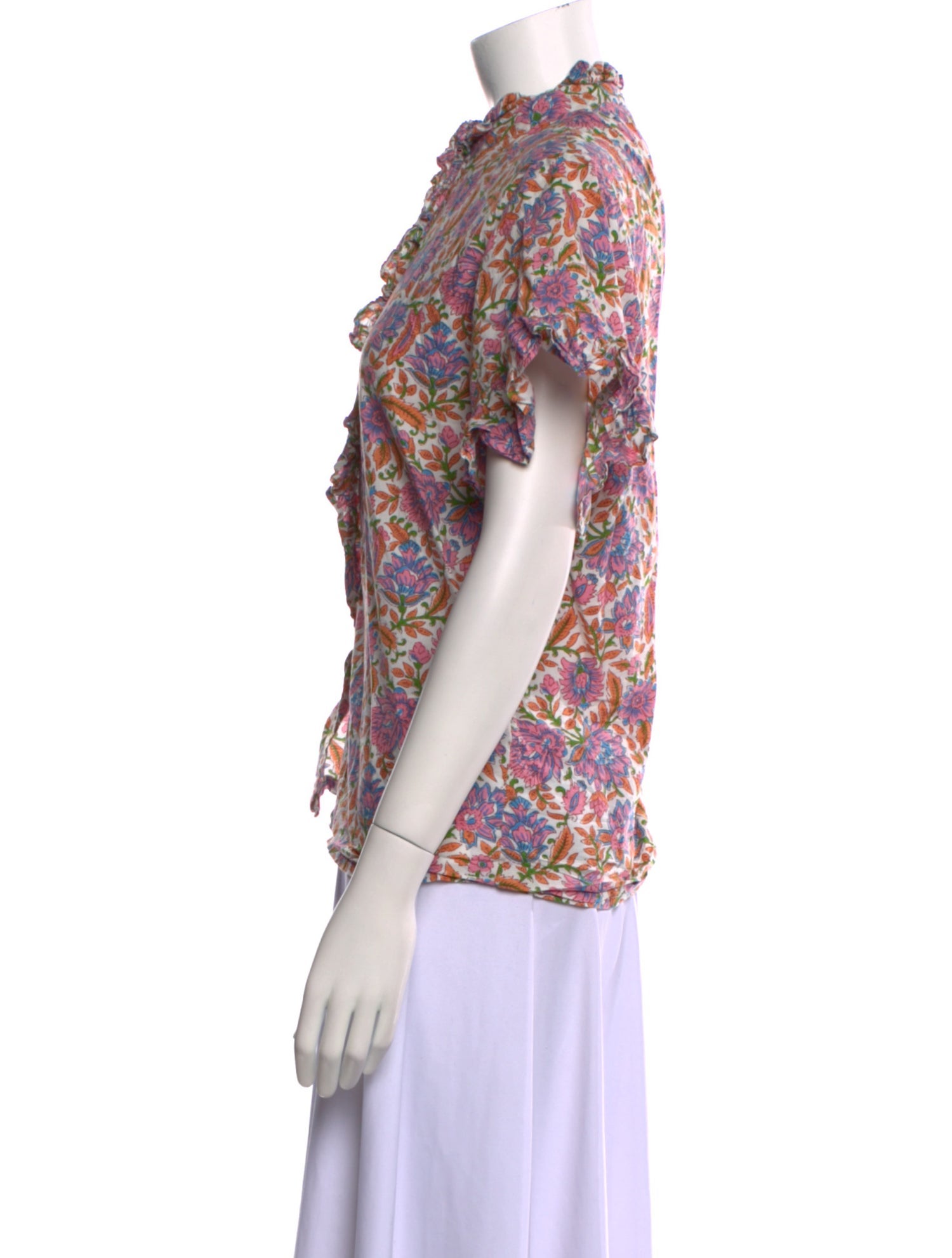 MILLE Floral Print Mock Neck Blouse
