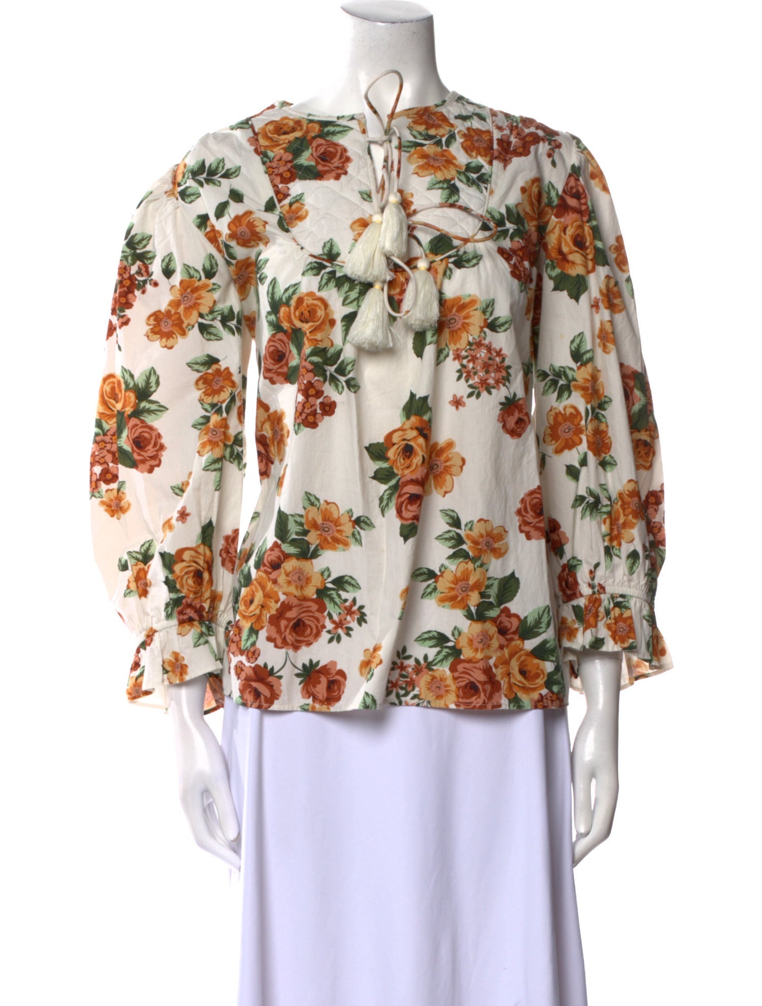 MILLE Floral Print Mock Neck Blouse