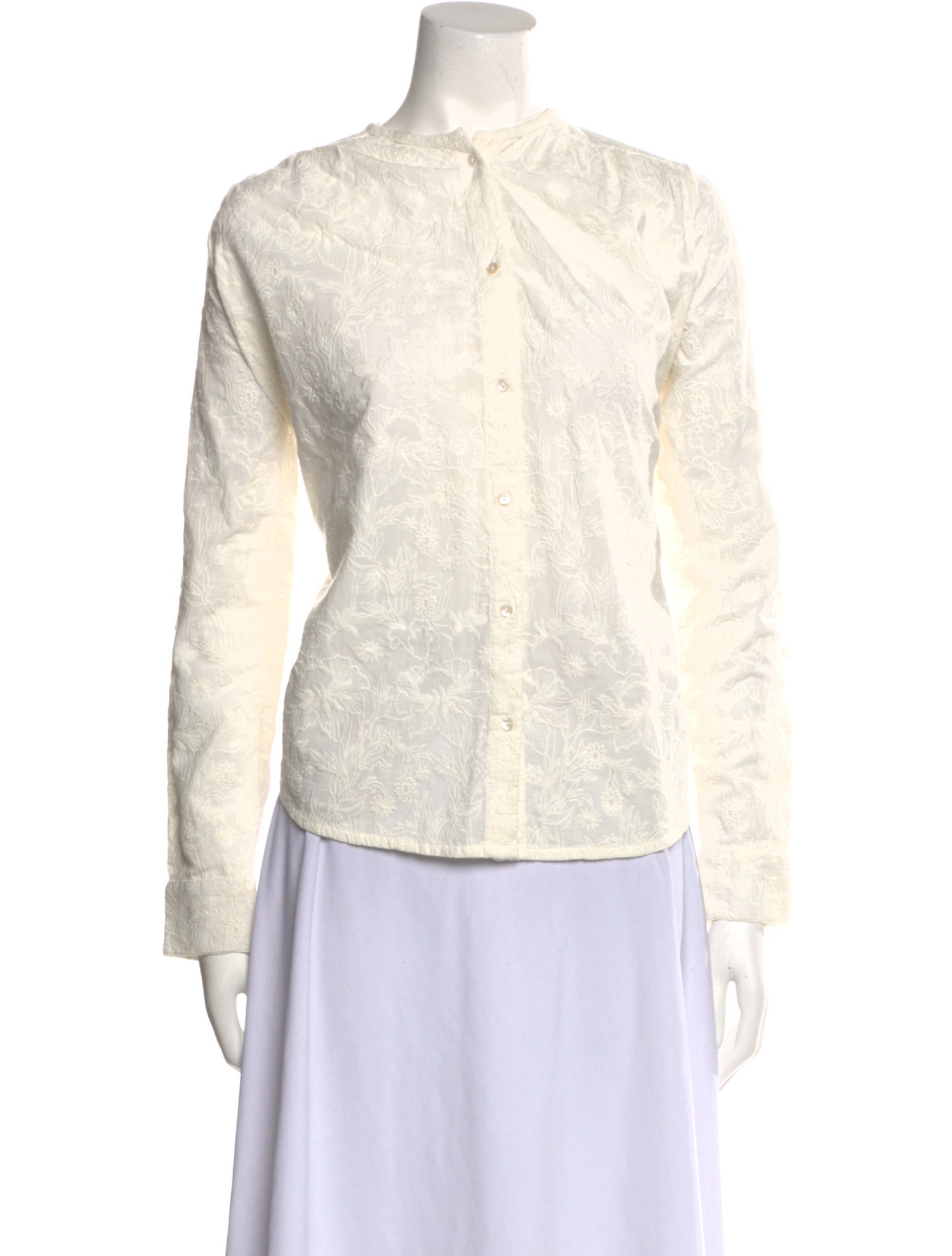 MILLE Mock Neck Long Sleeve Button-Up Top