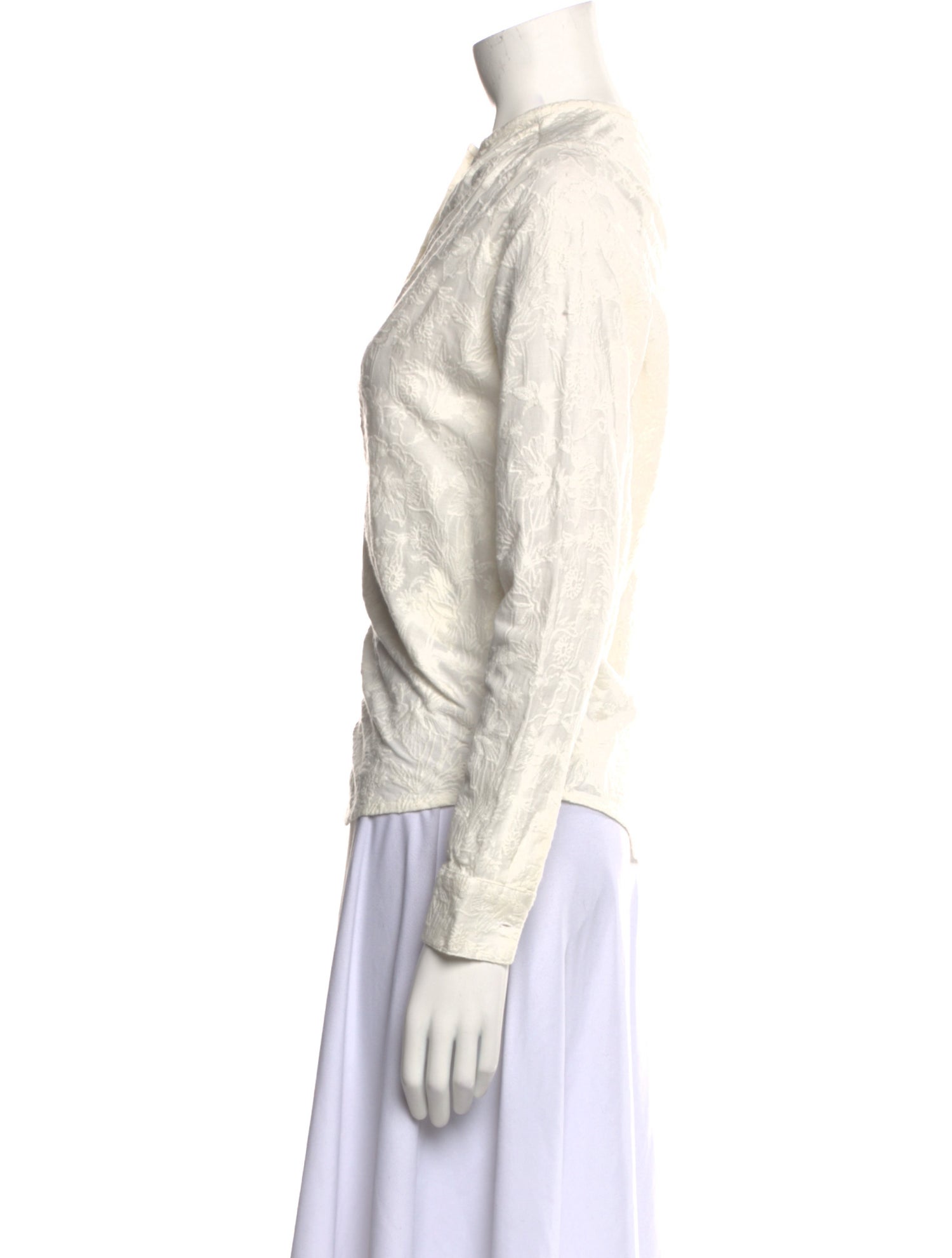 MILLE Mock Neck Long Sleeve Button-Up Top