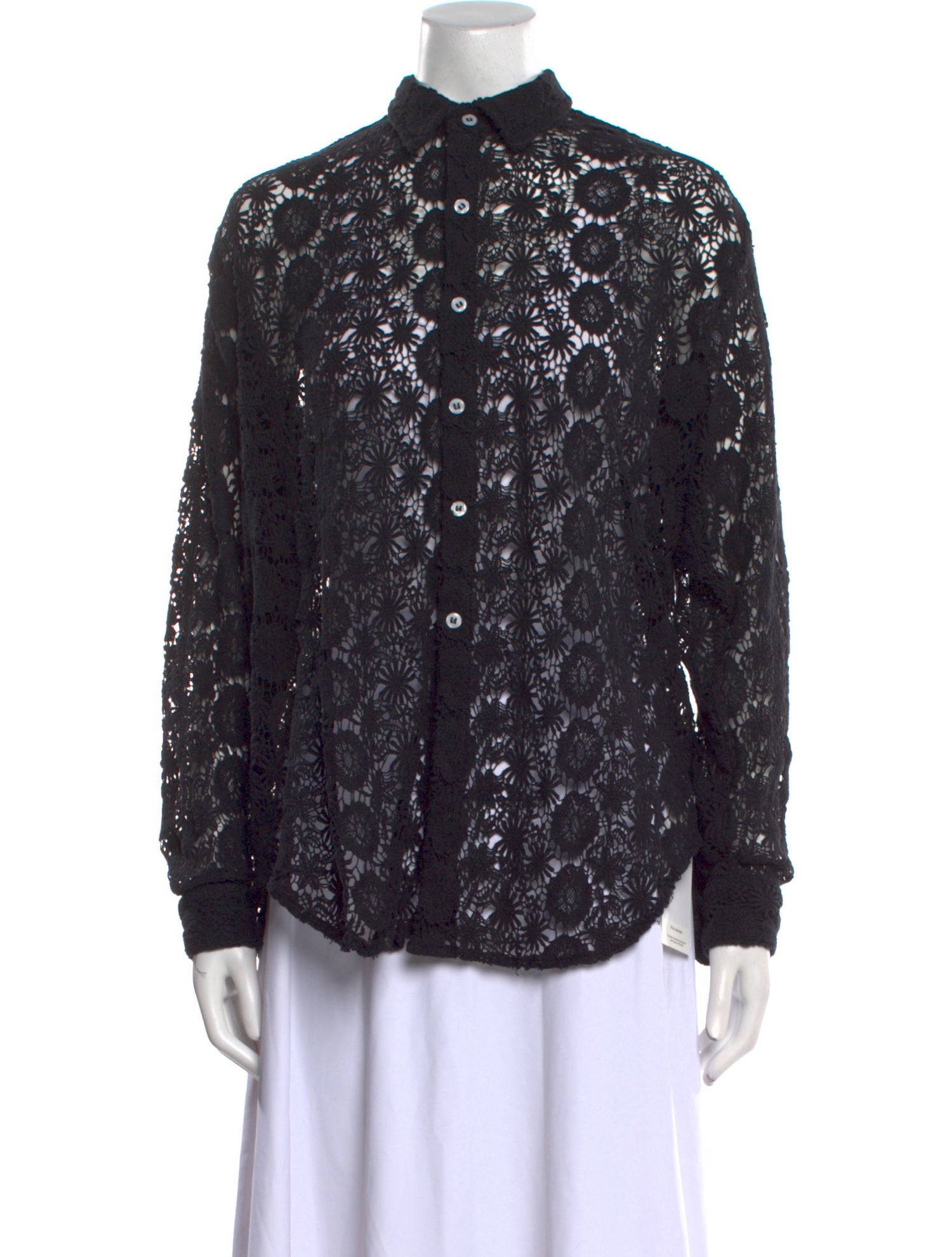 MILLE Lace Pattern Long Sleeve Button-Up Top