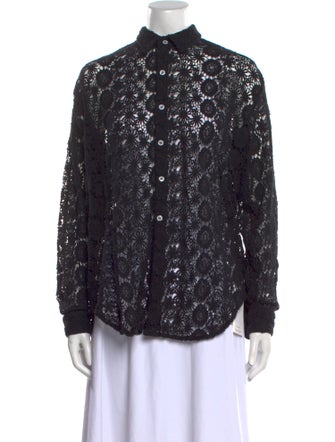 MILLE Lace Pattern Long Sleeve Button-Up Top