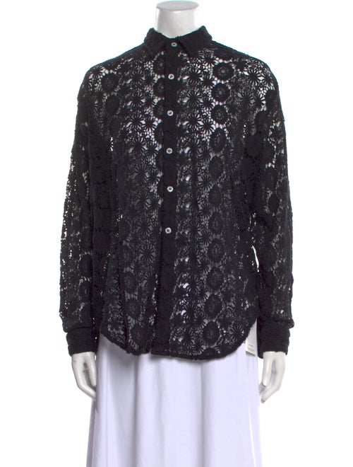 MILLE Lace Pattern Long Sleeve Button-Up Top