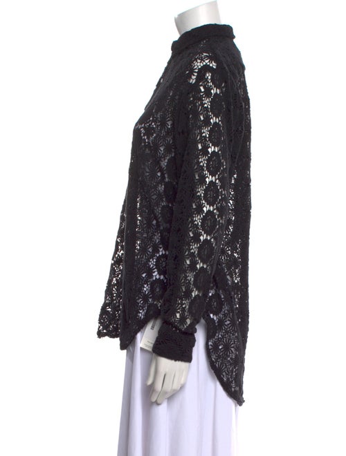 MILLE Lace Pattern Long Sleeve Button-Up Top