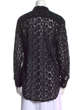 MILLE Lace Pattern Long Sleeve Button-Up Top
