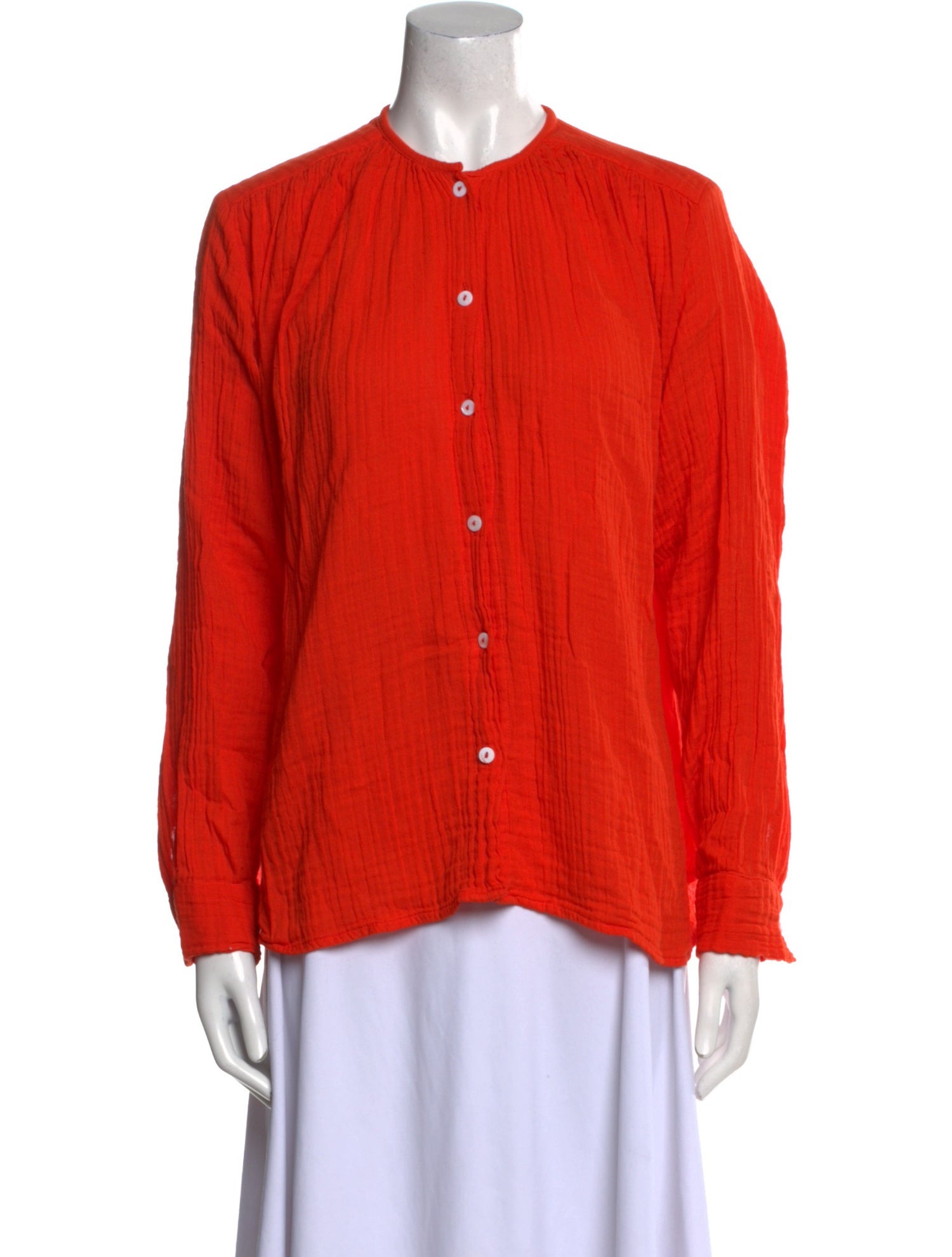 MILLE Mock Neck Long Sleeve Button-Up Top