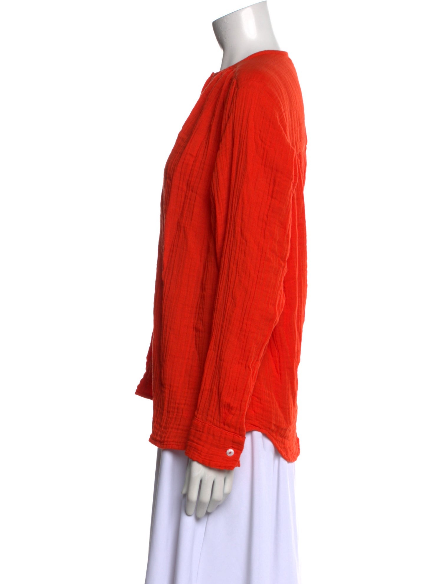 MILLE Mock Neck Long Sleeve Button-Up Top