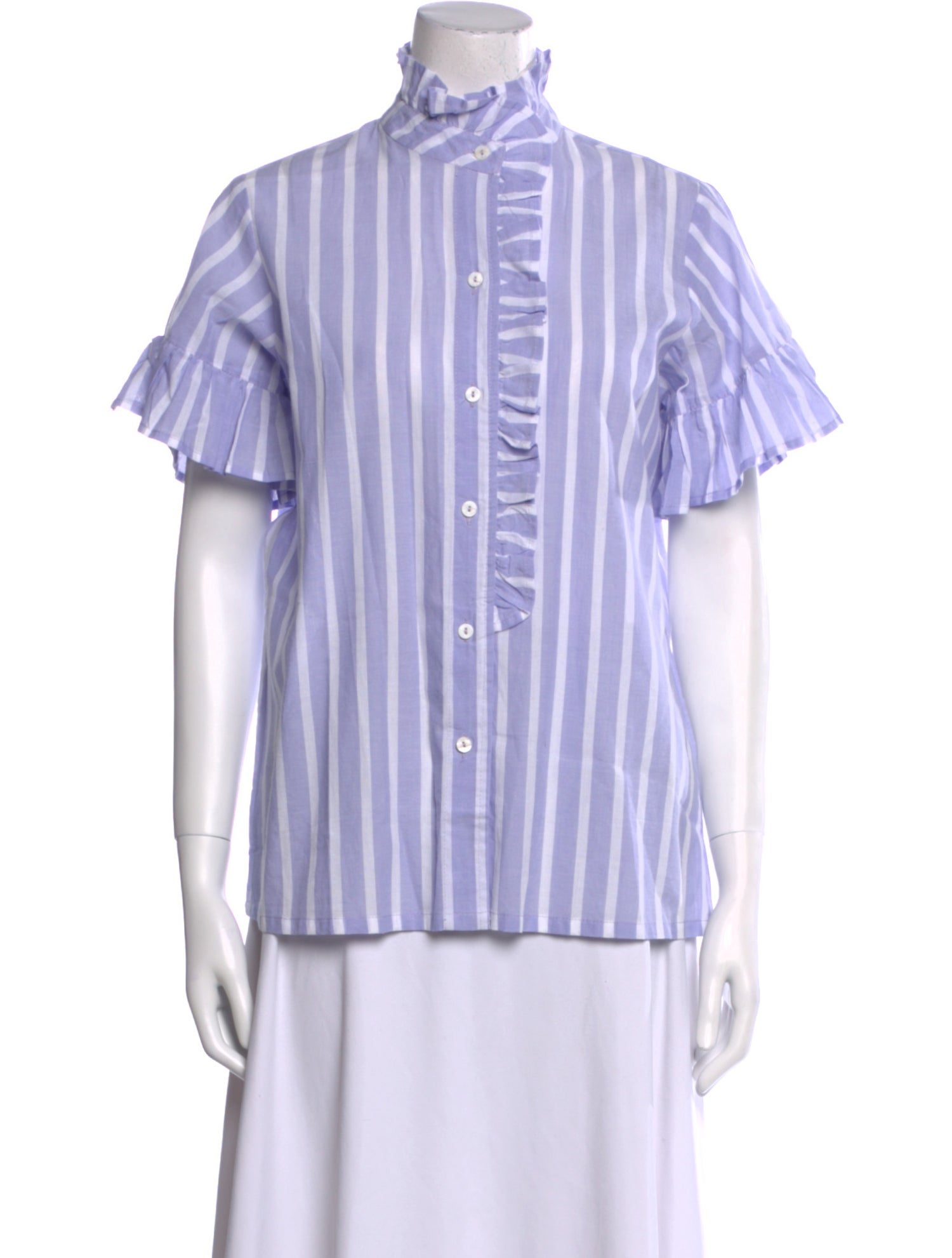 MILLE Striped Turtleneck Button-Up Top