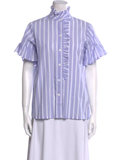 MILLE Striped Turtleneck Button-Up Top