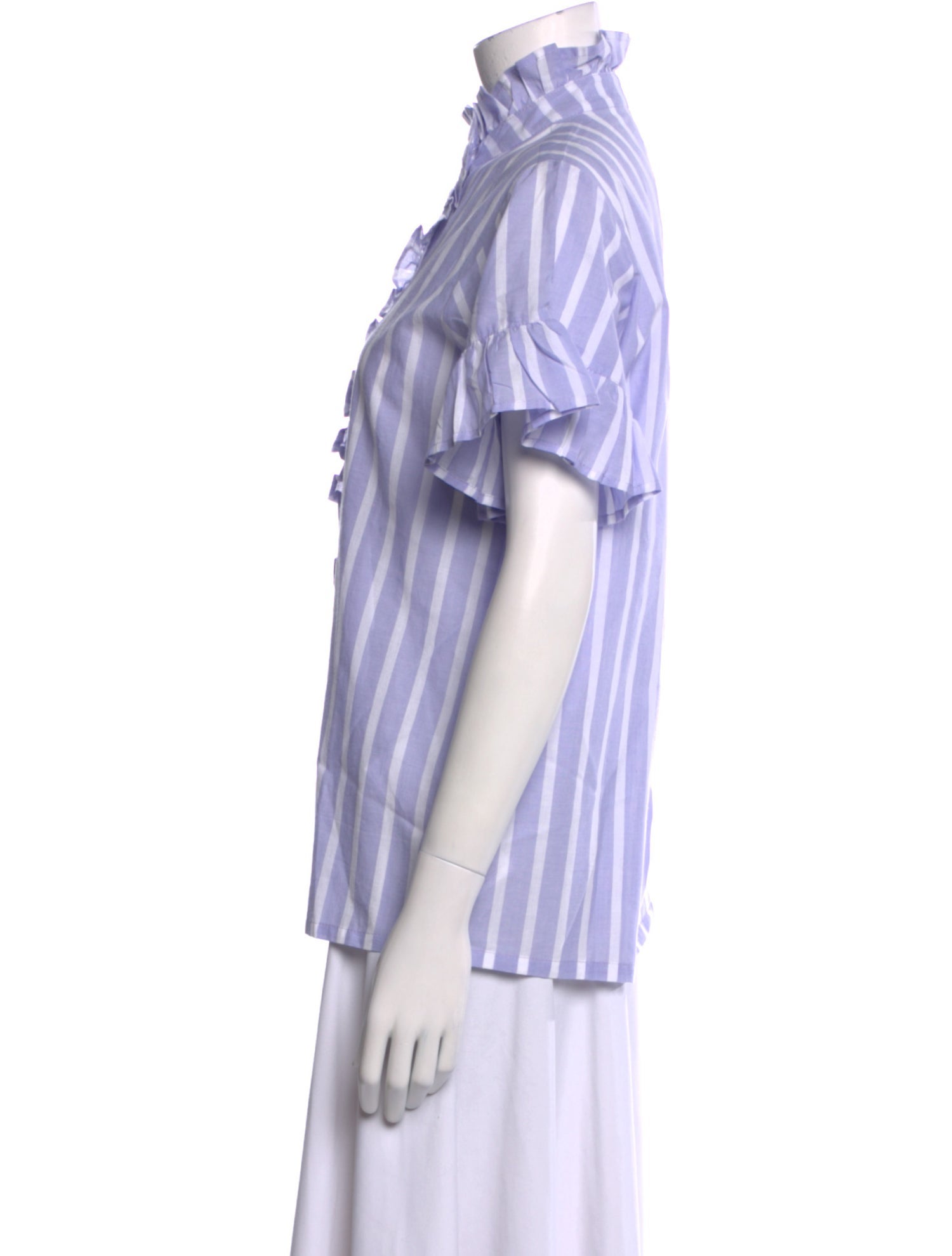 MILLE Striped Turtleneck Button-Up Top