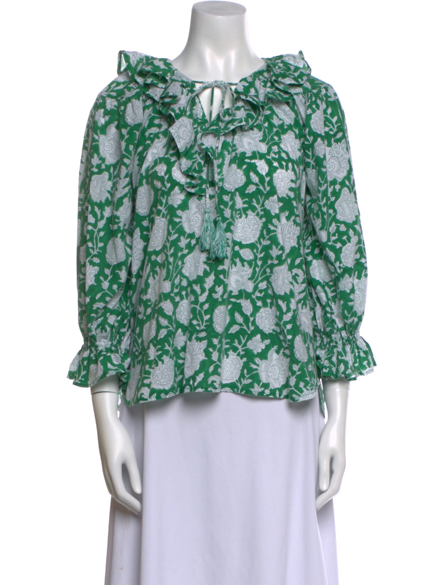 MILLE Floral Print Tie Neck Blouse