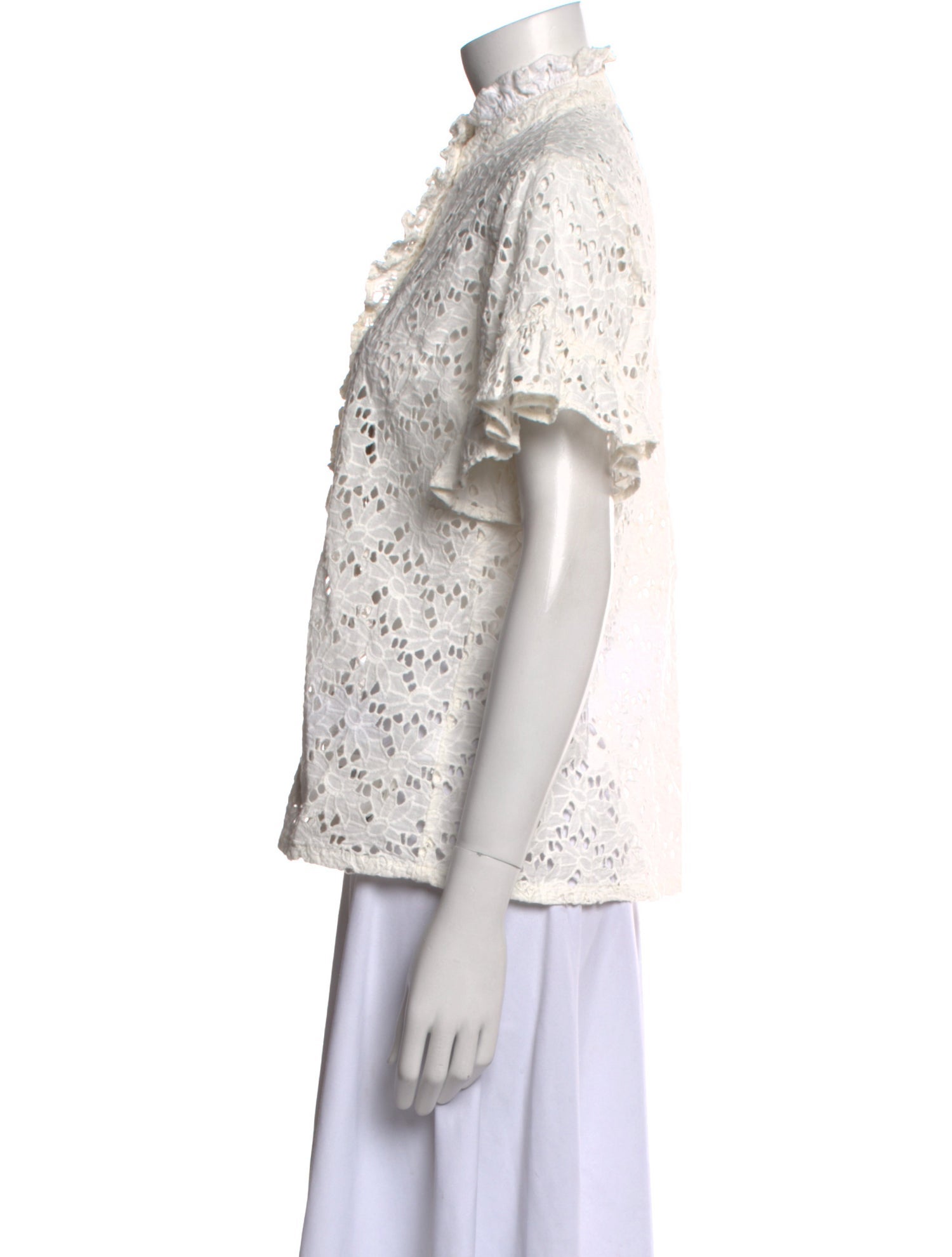 MILLE Lace Pattern Mock Neck Blouse