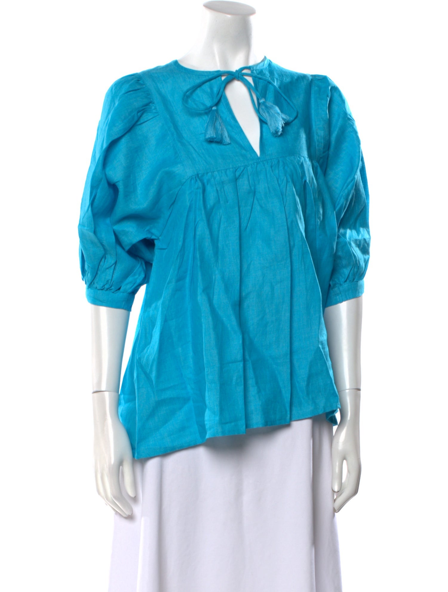 MILLE Linen Tie Neck Blouse